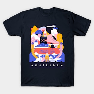 Amsterdam Skate life illustration T-Shirt